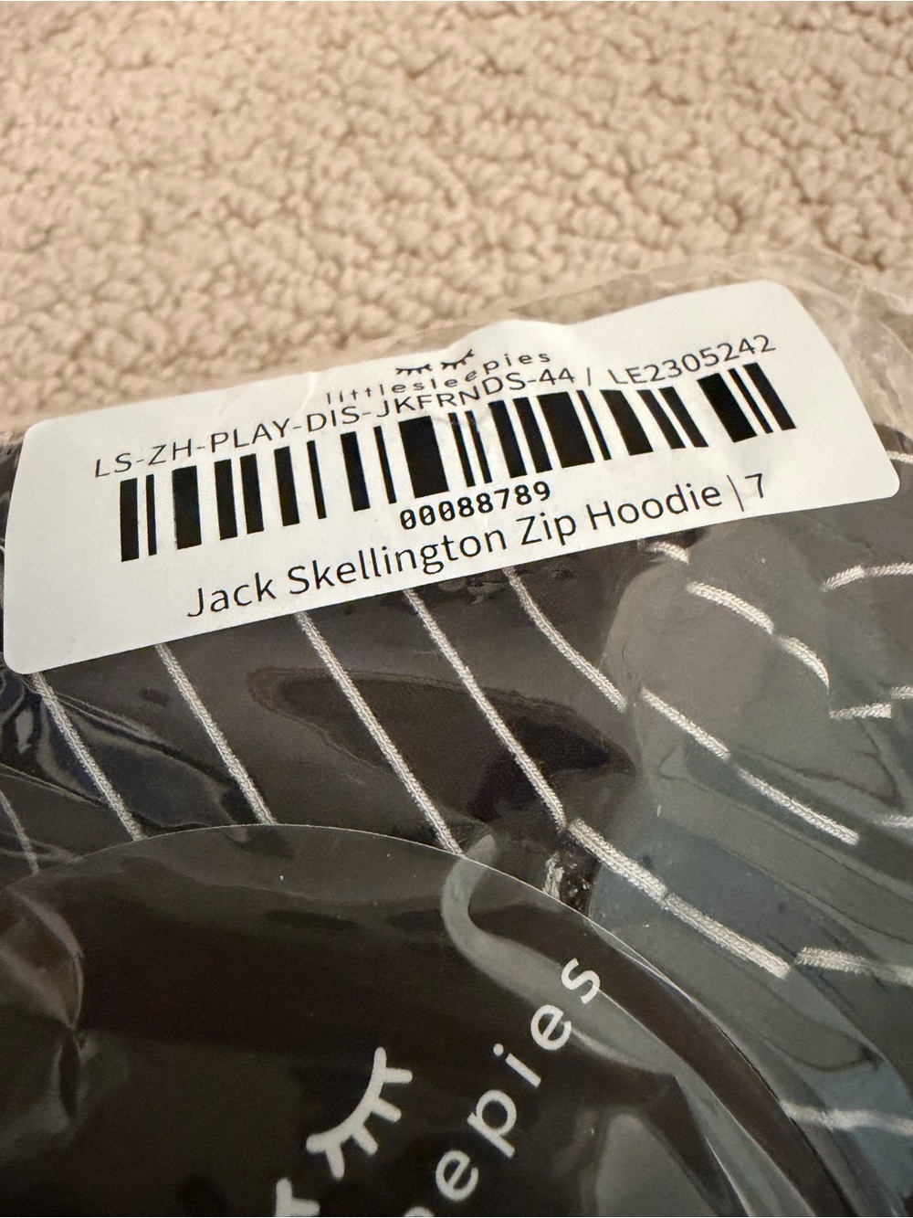 Little Sleepies Jack Skellington Zip Hoodie - Black & White - Picture 2 of 4